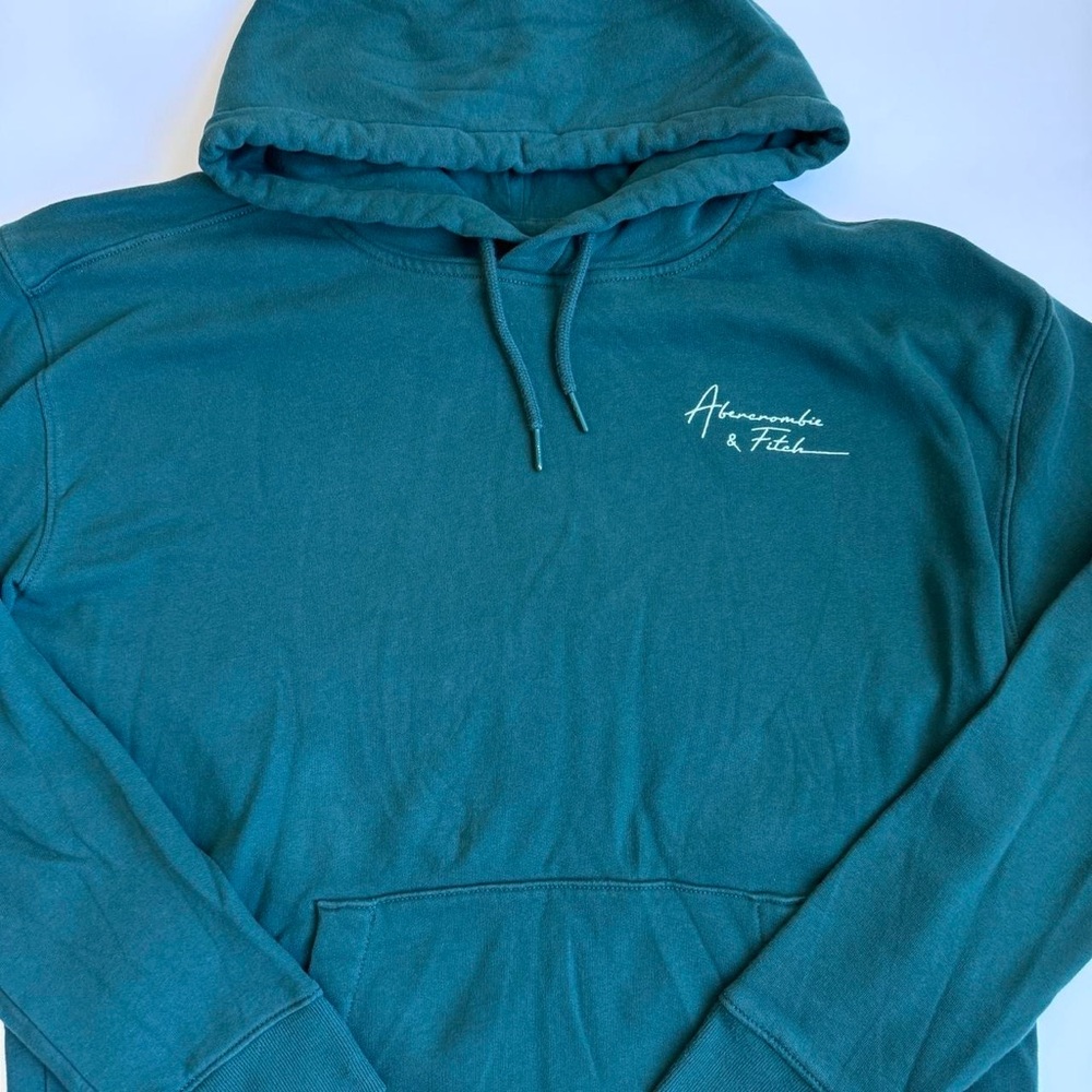 Mens Dark Green/ White Abercrombie & Fitch Pullover Hoodie Sweater Size Large - Picture 3 of 7